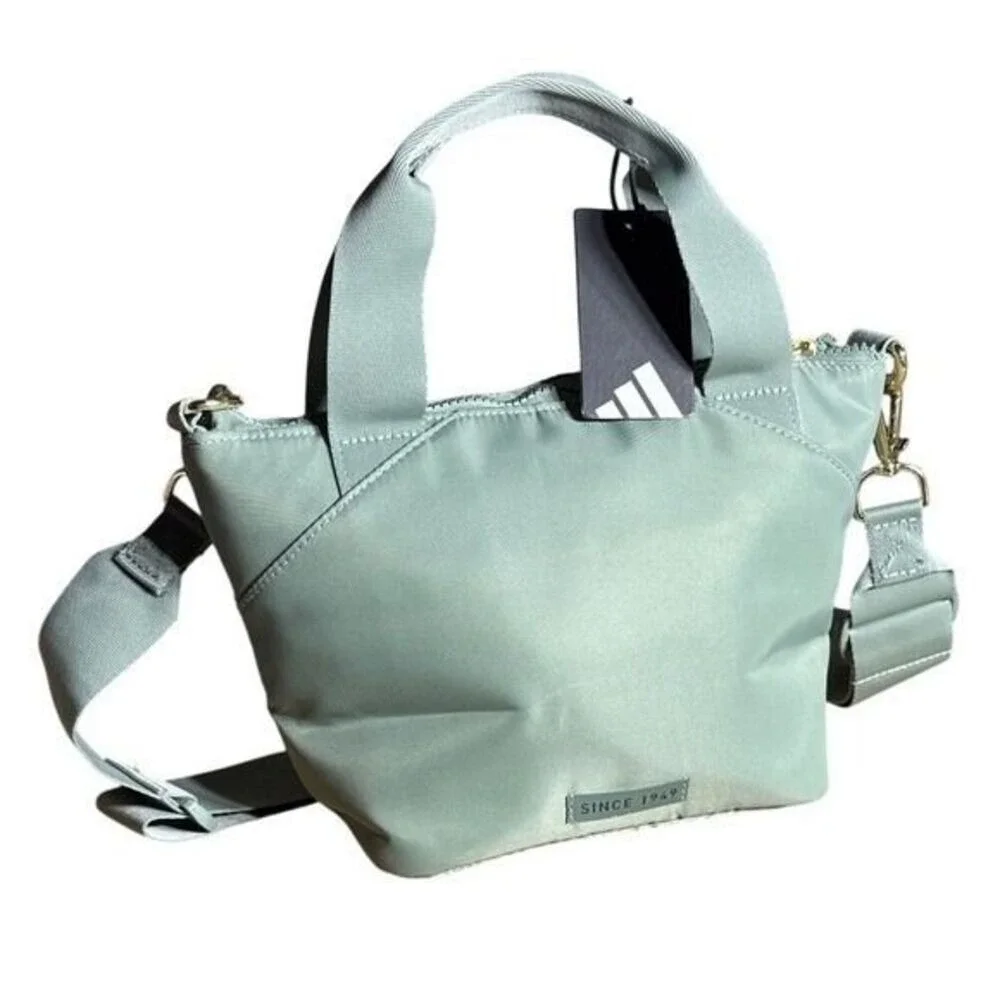 Adidas Mini Tote Premium Mini Tote Silver Green Gold Hardware Crossbody Bag NEW - Picture 2 of 8